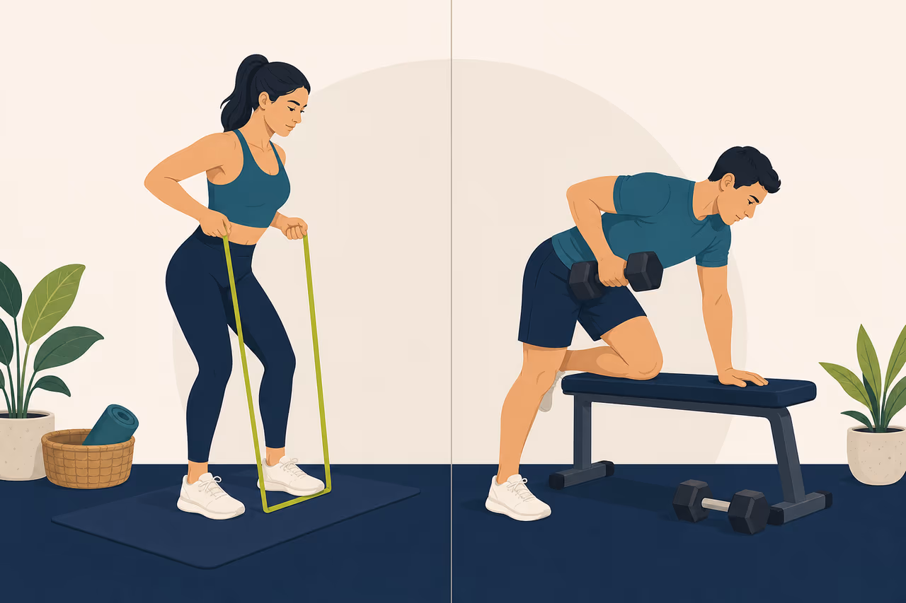 Editorial illustration about resistance bands vs dumbbells for beginners.