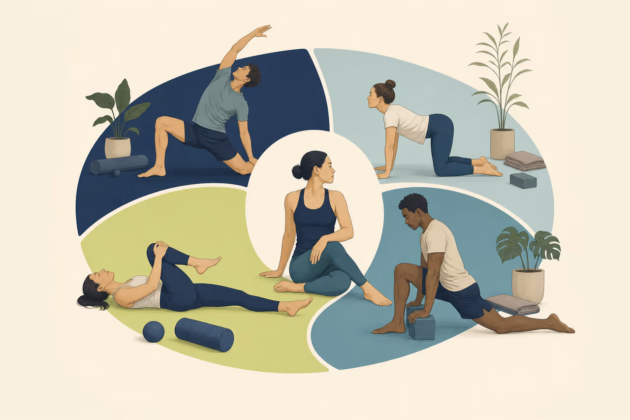 Editorial illustration about what a full body mobility class includes.