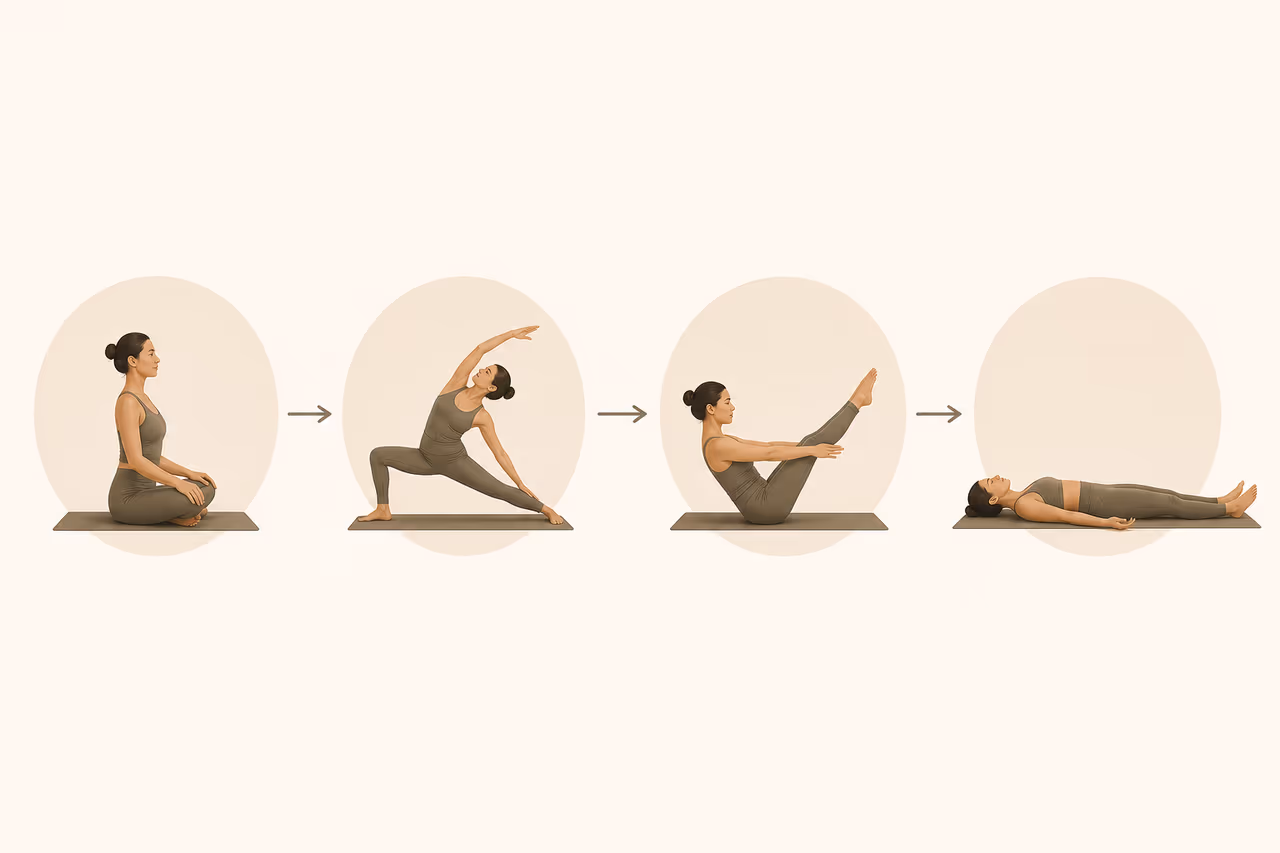 Diagram showing the four steps of a single-outcome yoga class structure.