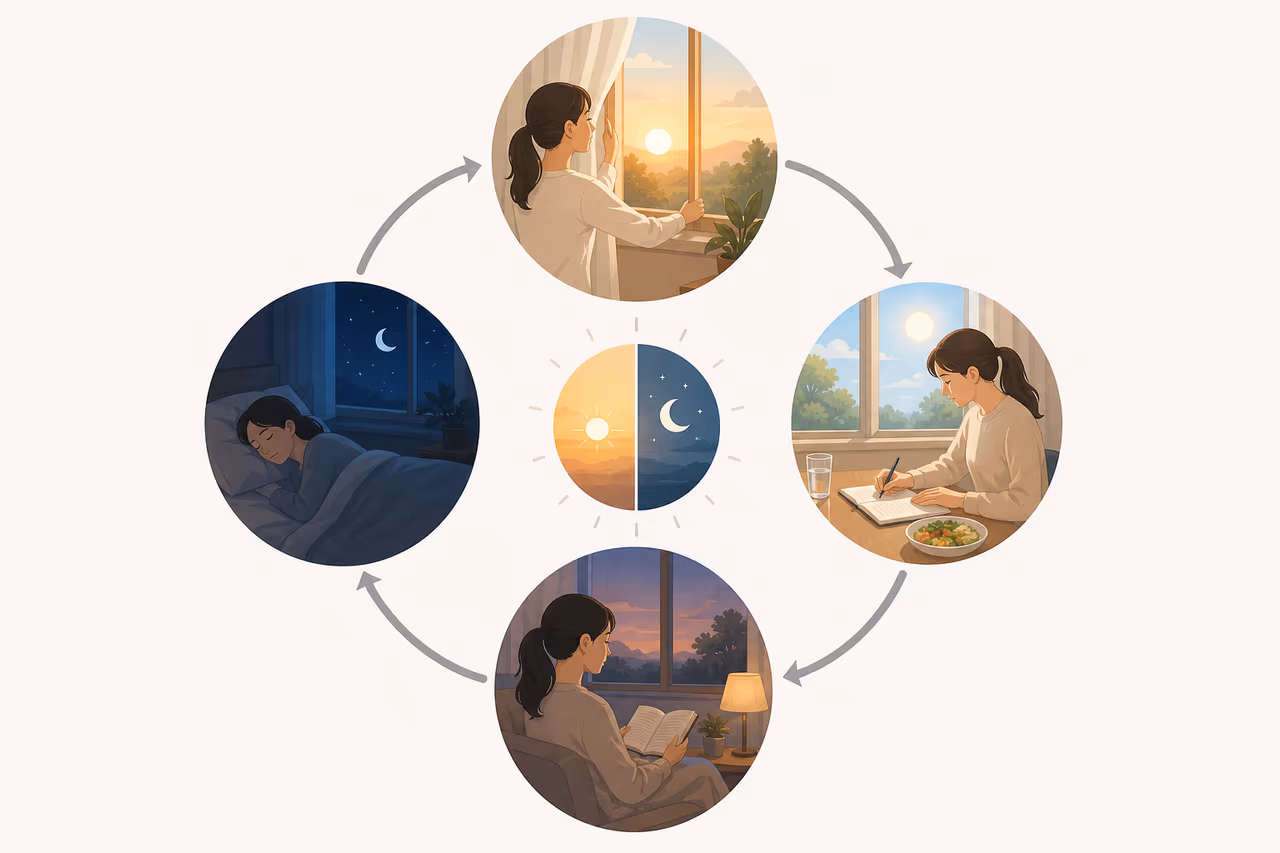Diagram showing steps to adjust daily routines for shifting daylight.