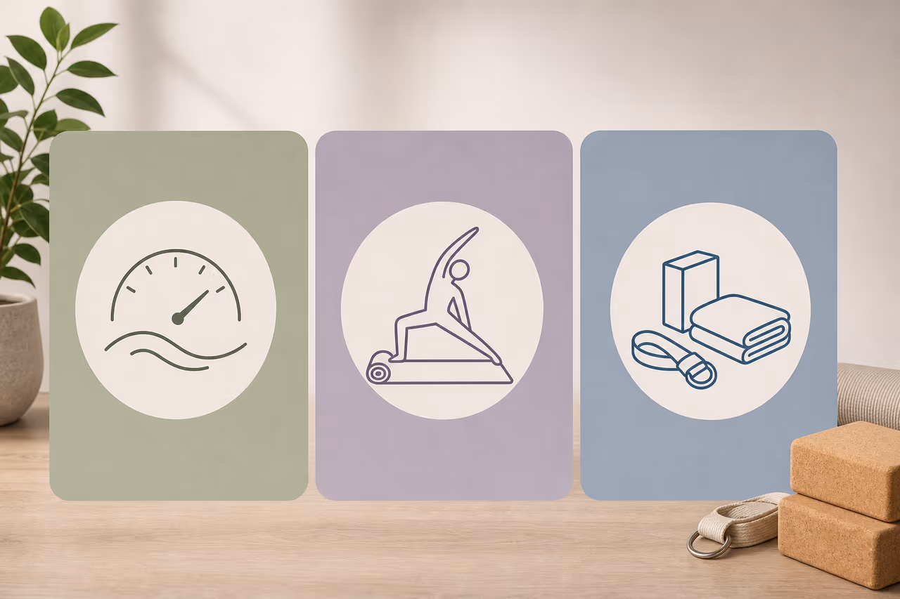 Diagram outlining the three essential components of a clear yoga class description.