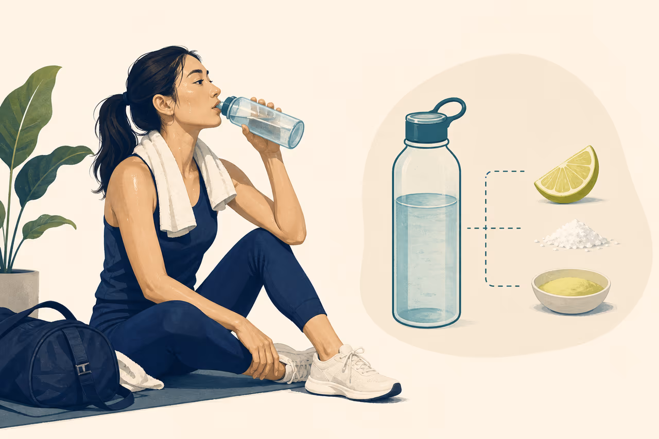 Editorial illustration about hydration after exercise basics.