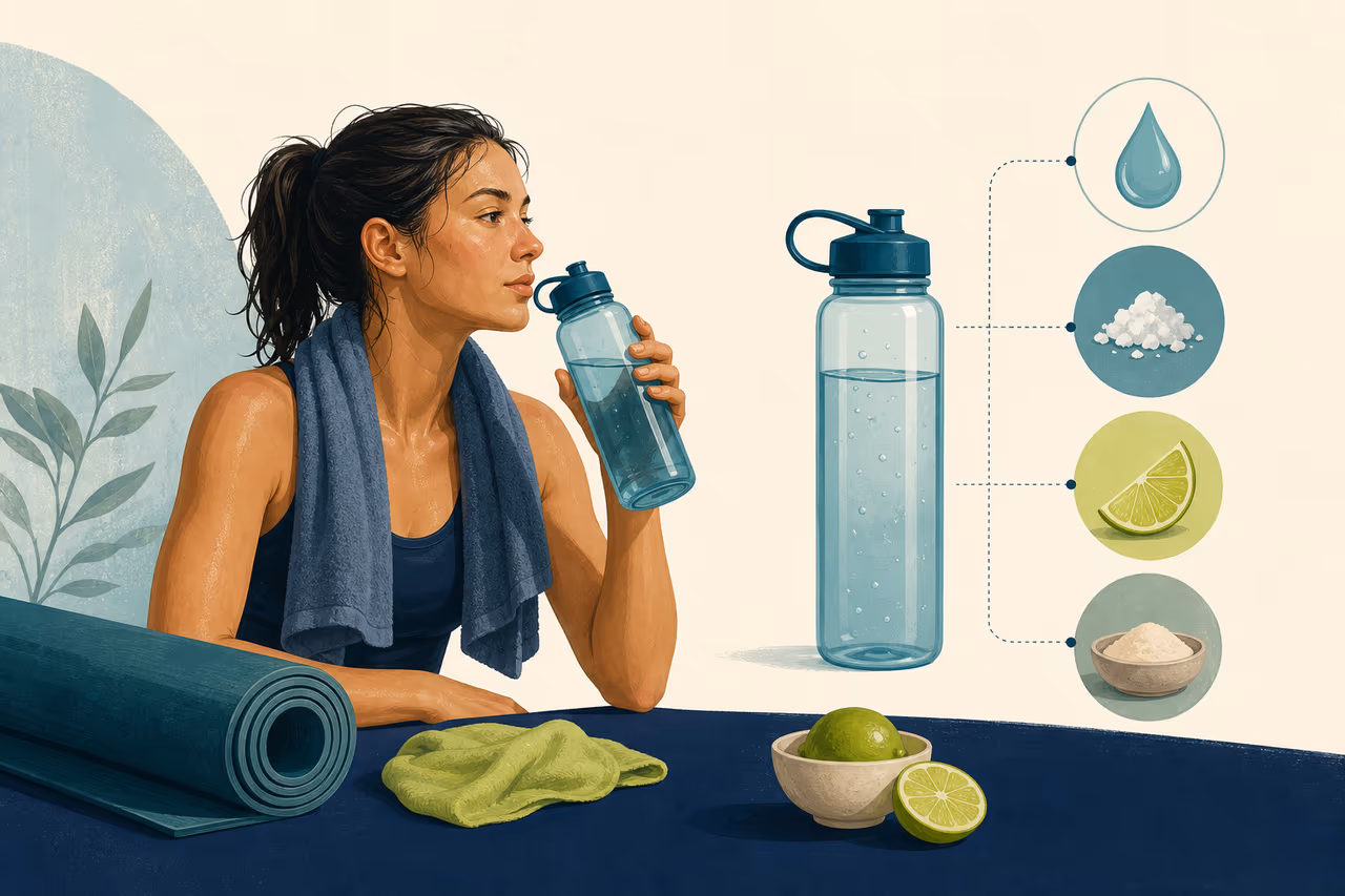 Editorial cover illustration about hydration after exercise basics.