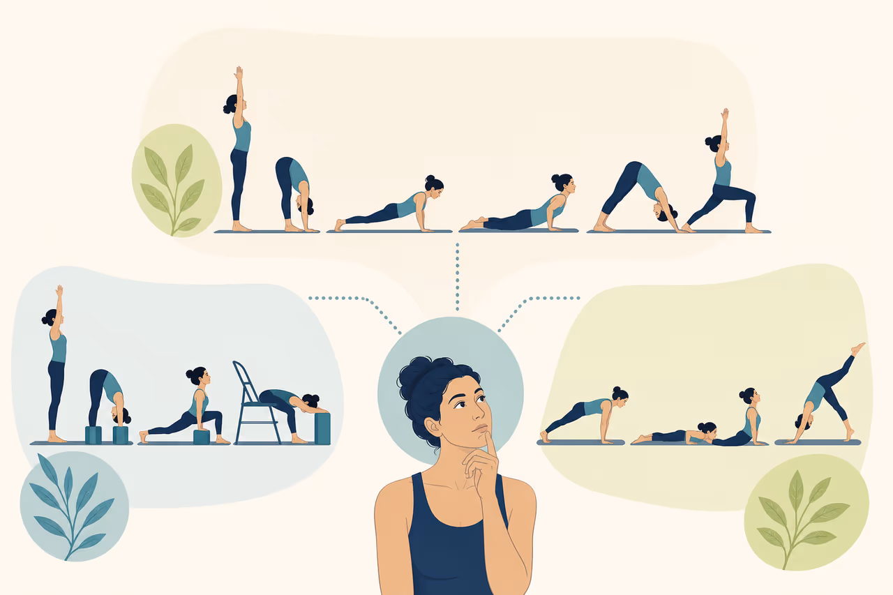 Editorial illustration about why sun salutation versions differ.