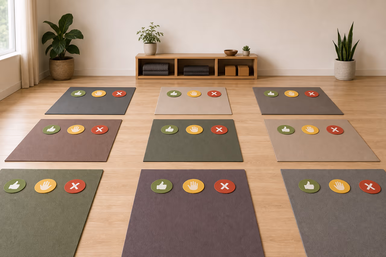 Diagram illustrating classroom consent token placement for yoga students.