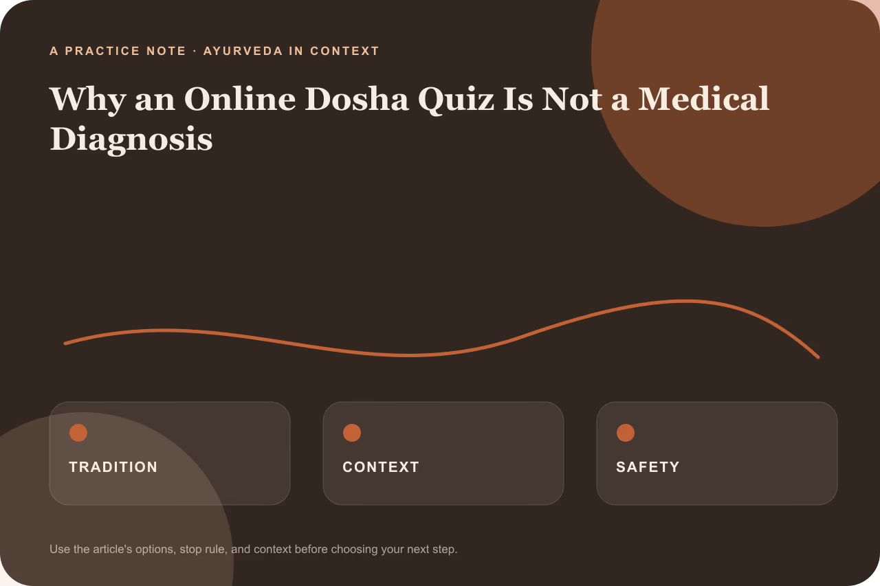 Editorial practice note for why an online dosha quiz is not a medical diagnosis.