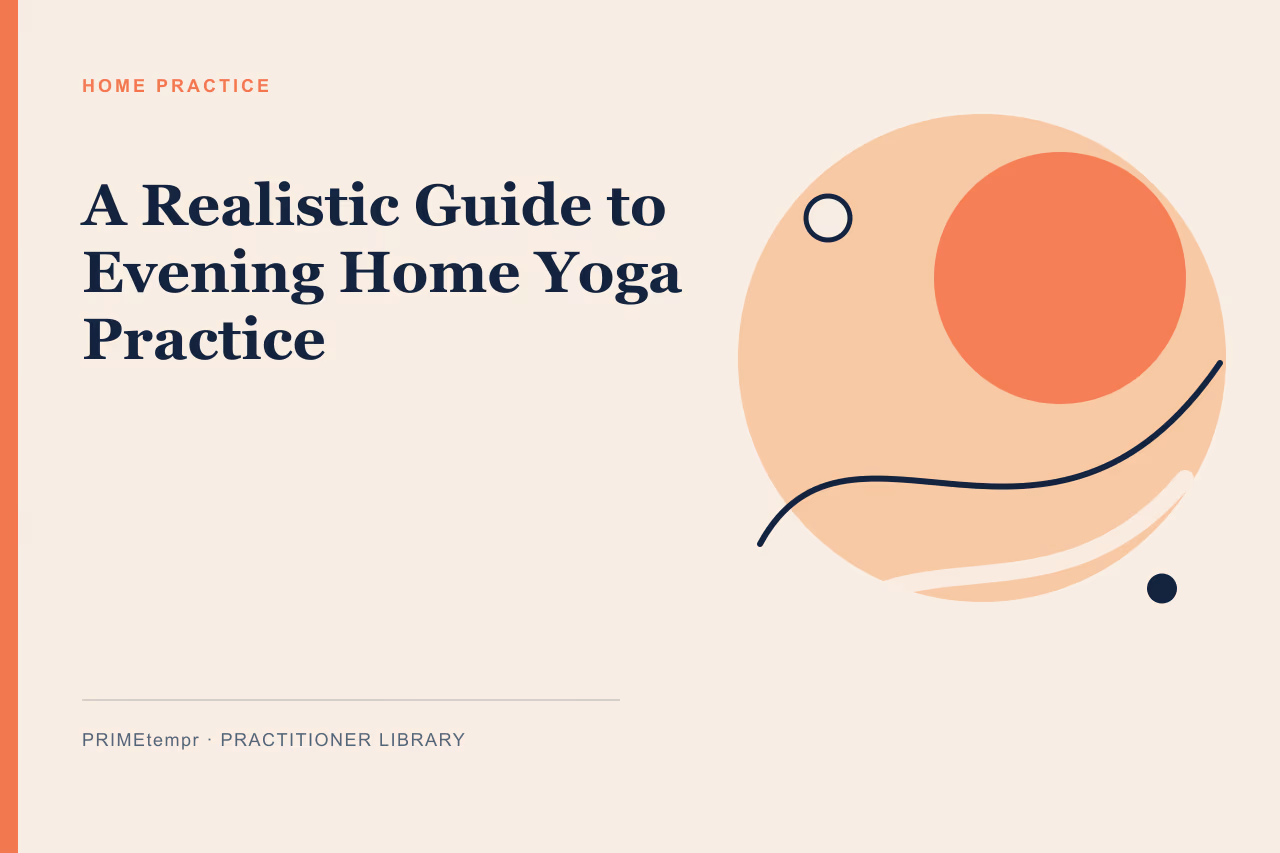 Editorial illustration of a quiet home yoga space prepared for an evening transition.