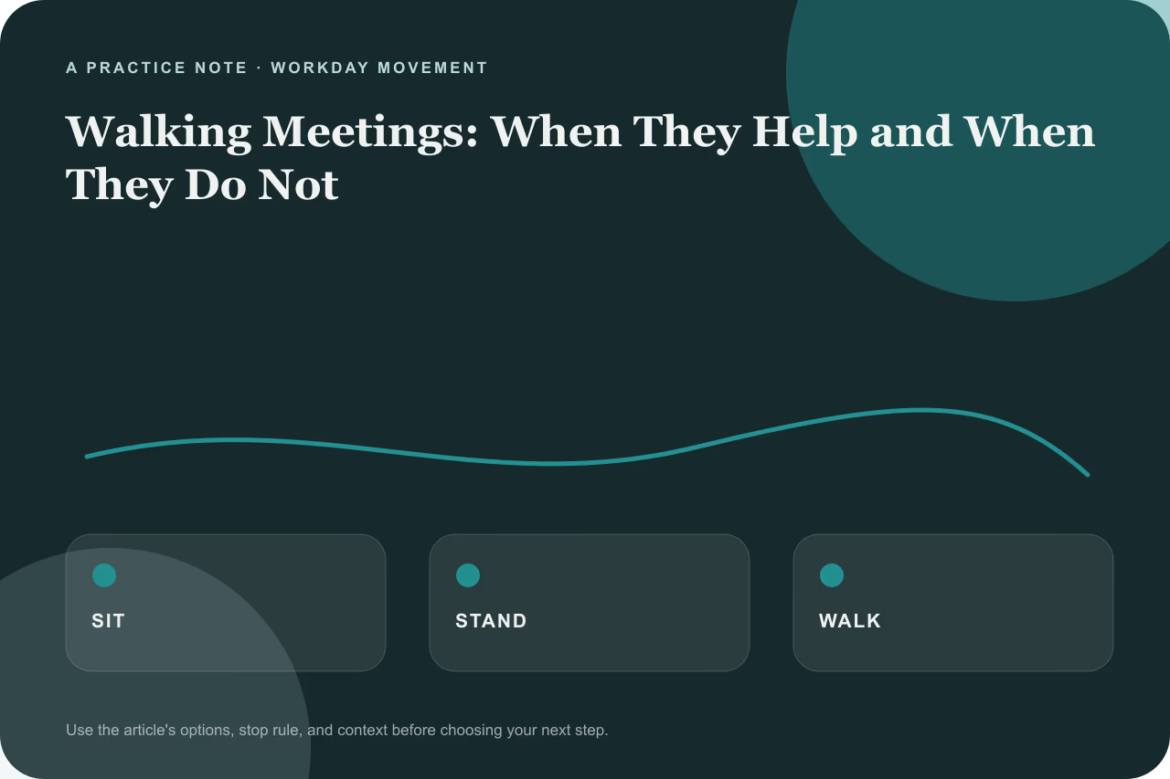 Editorial practice note for walking meetings when they help and when they do not.