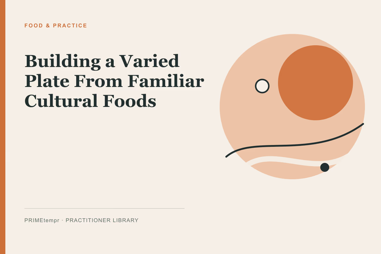 An editorial illustration of diverse cultural dishes and fresh ingredients arranged on simple plates.
