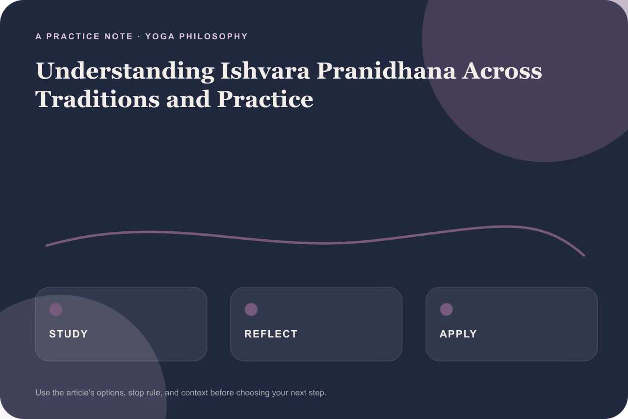 Editorial practice note for ishvara pranidhana and the range of ways it is understood.