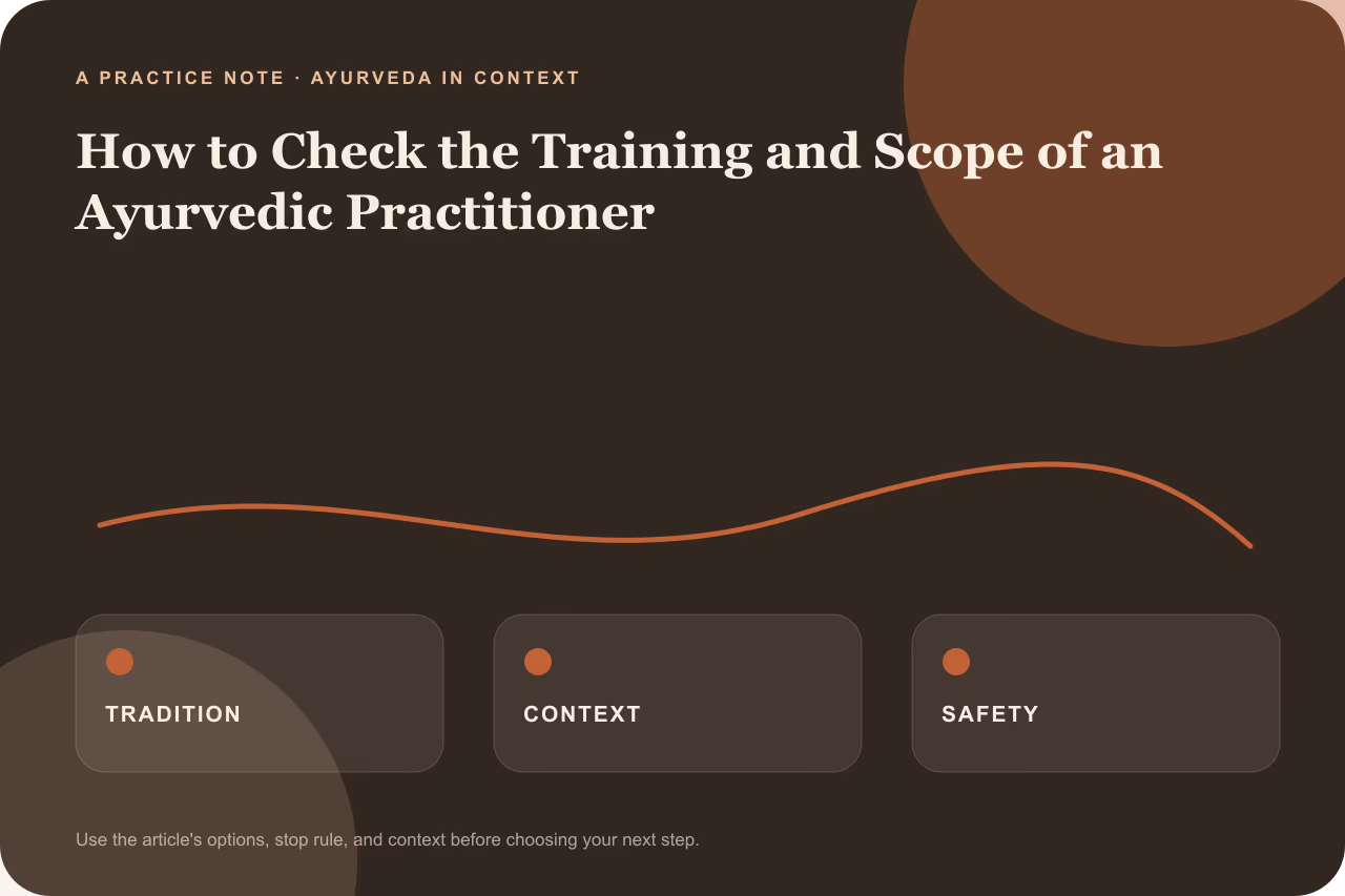 Editorial practice note for how to check the training and scope of an Ayurvedic practitioner.