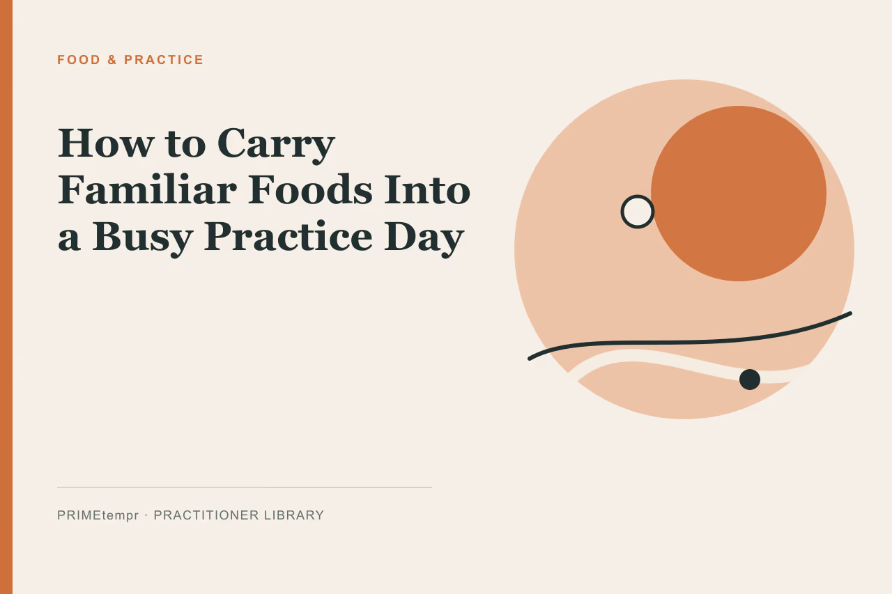 Illustration of simple portable food containers, water bottle, and yoga mat on a neutral surface.