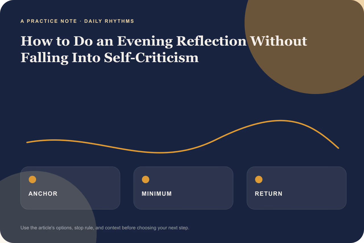 Diagram comparing a punitive performance audit column with a neutral evening inventory column.
