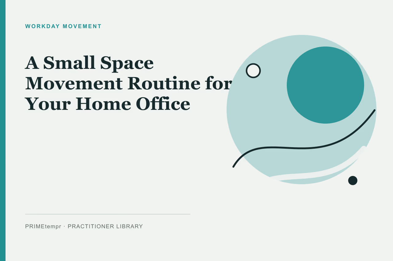 A minimalist home office with open floor space for a movement break