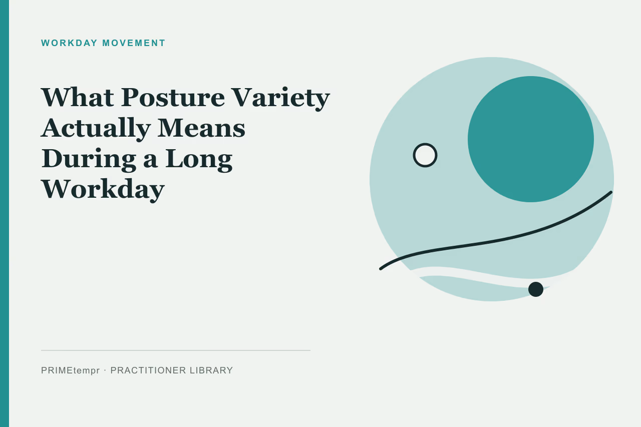 Editorial illustration showing a modern desk workspace designed for flexible movement and posture variety.