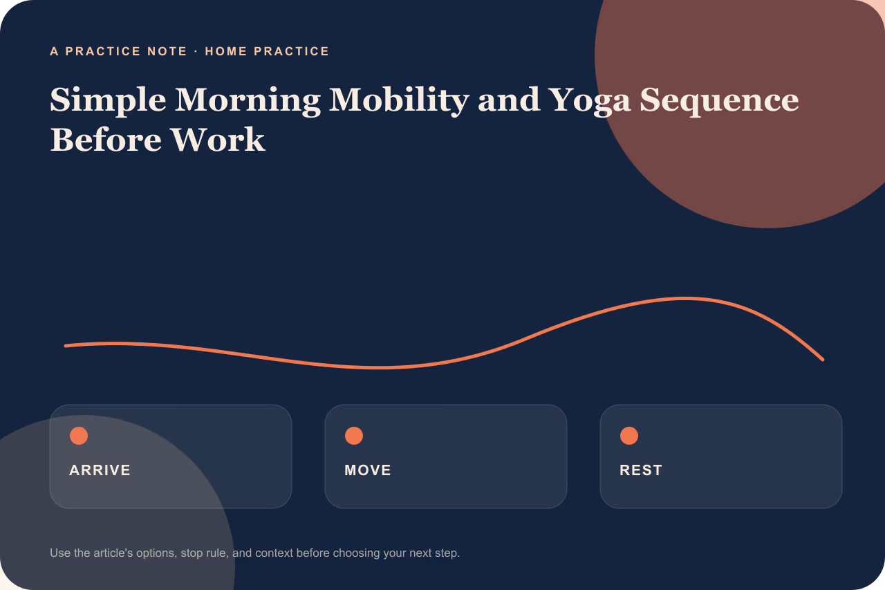 Editorial practice note for a simple morning mobility and yoga sequence before work.