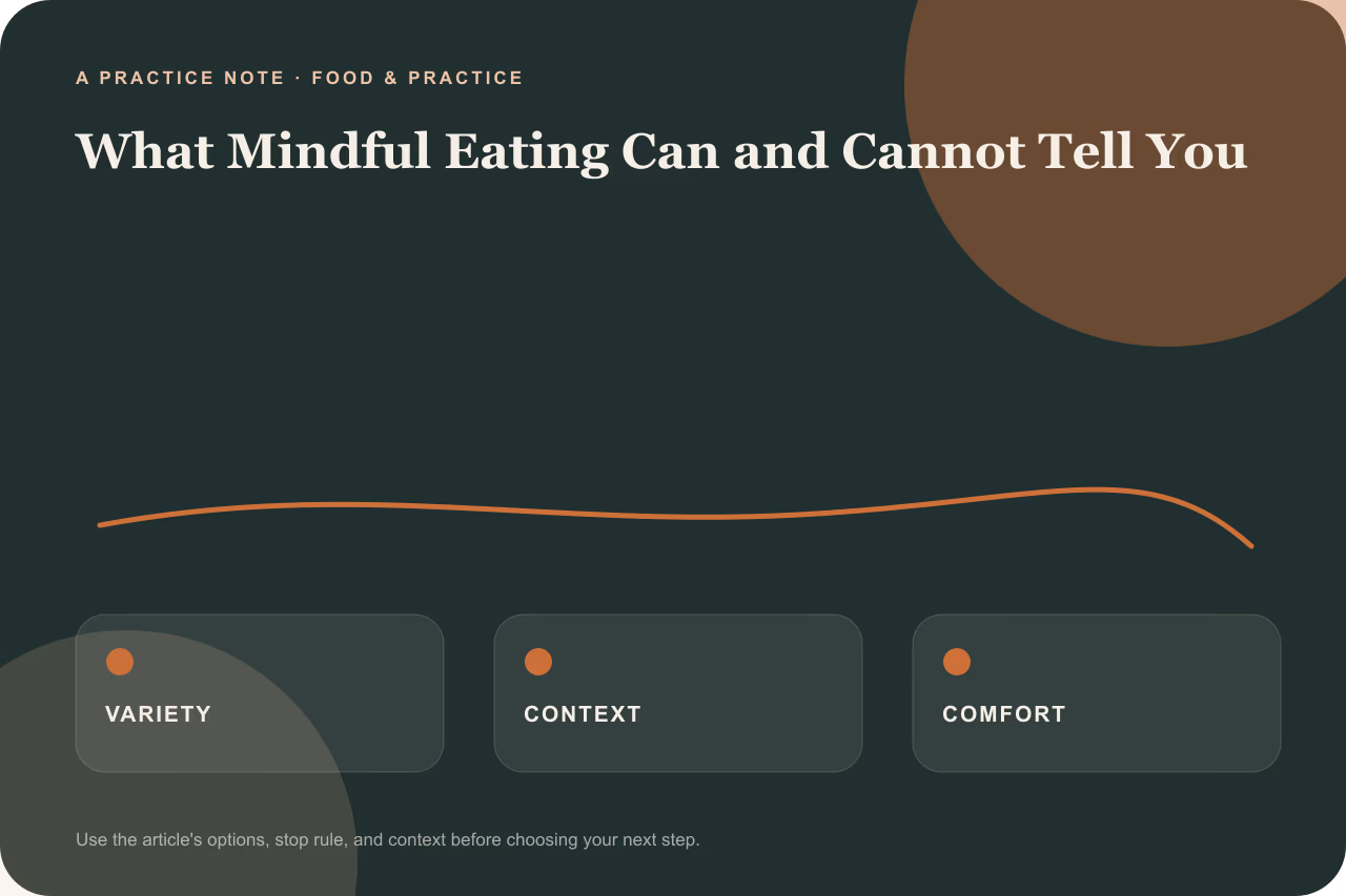 Editorial practice note for what mindful eating can and cannot tell you.